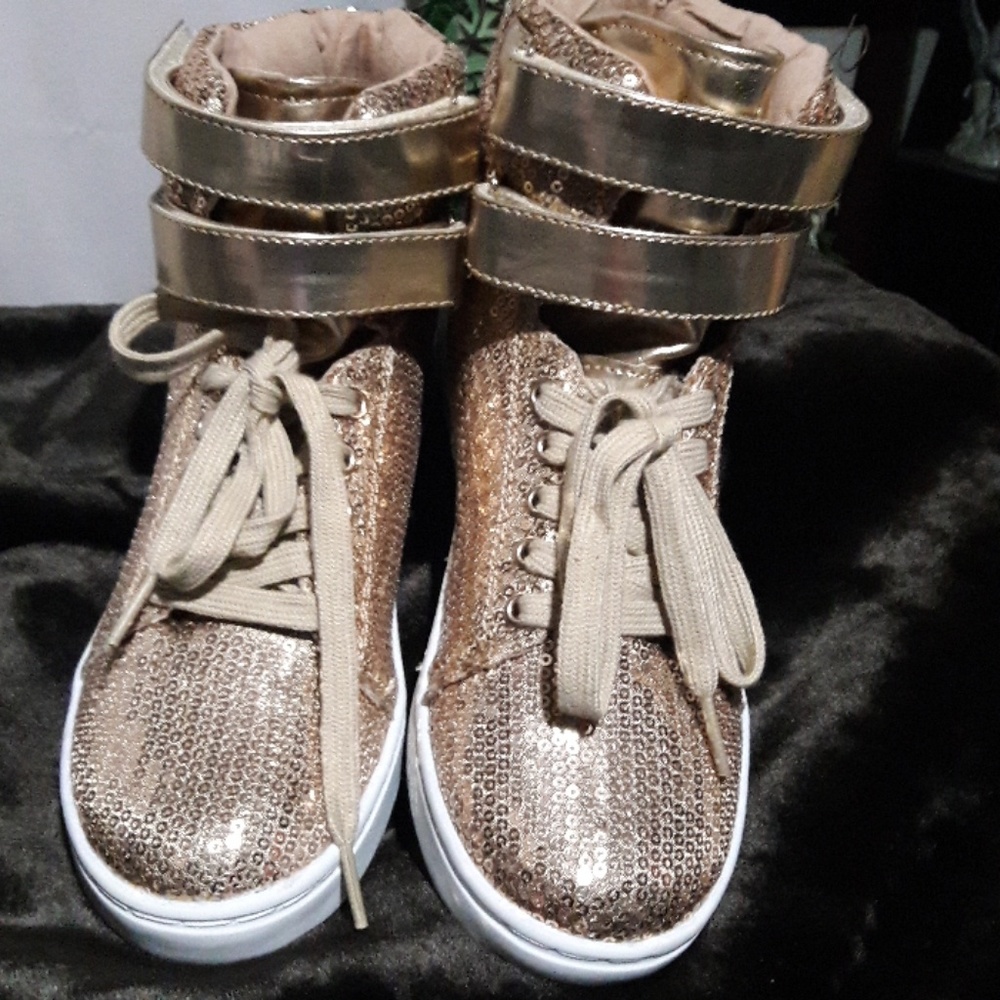 NEW Quipid Gold Sequin hi top Sneakers 6.5m - Picture 1 of 8